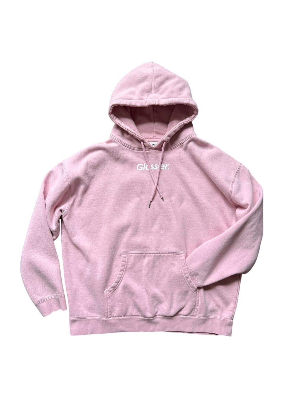 Glossier Original Comfy Pink Logo Hoodie Sweatshirt Fleece Cotton Blend Size XL